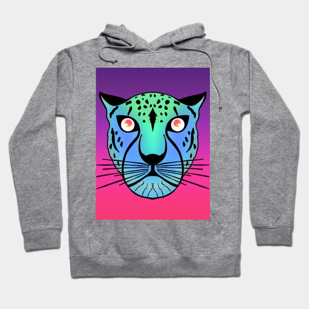 Neon Green Blue Black Leopard on hot electric pink purple background Hoodie by galaxieartshop